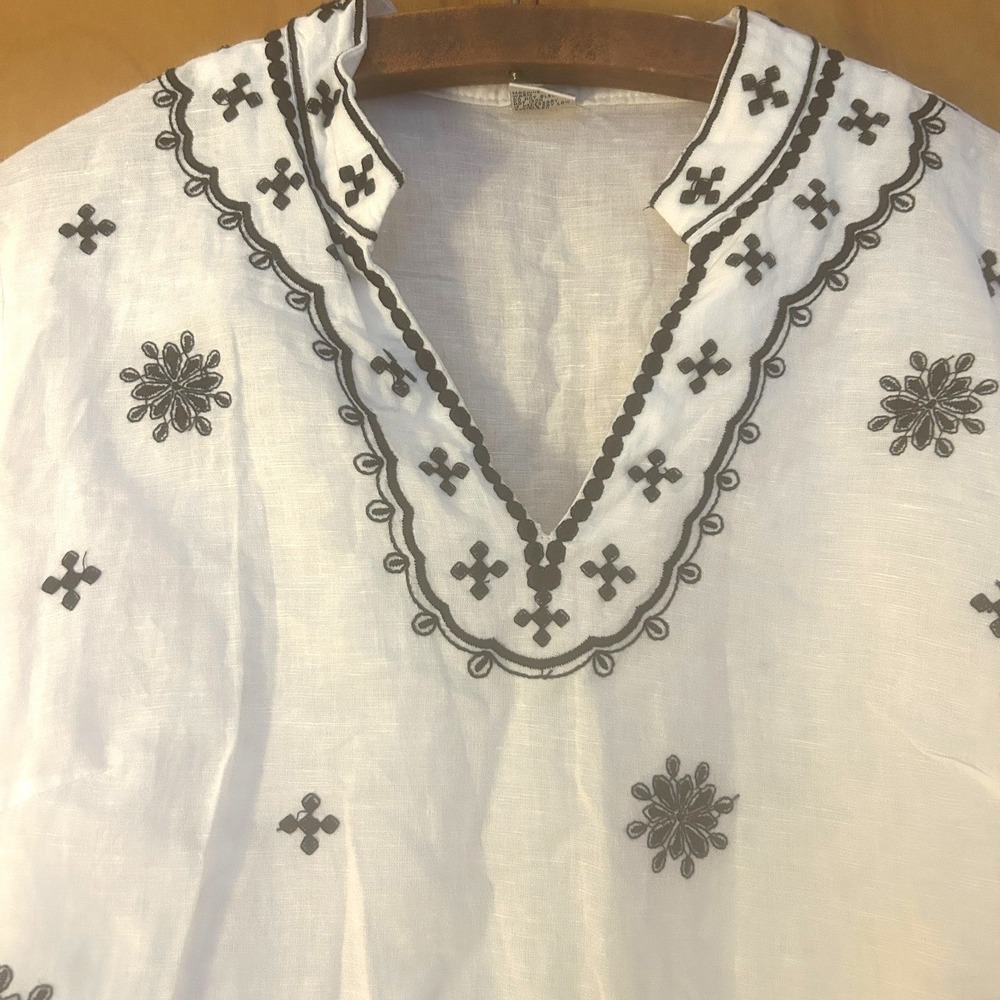Susan Bristol Blouse Size XL Cotton Linen White Embroidered Boho Cottagecore - Picture 4 of 9